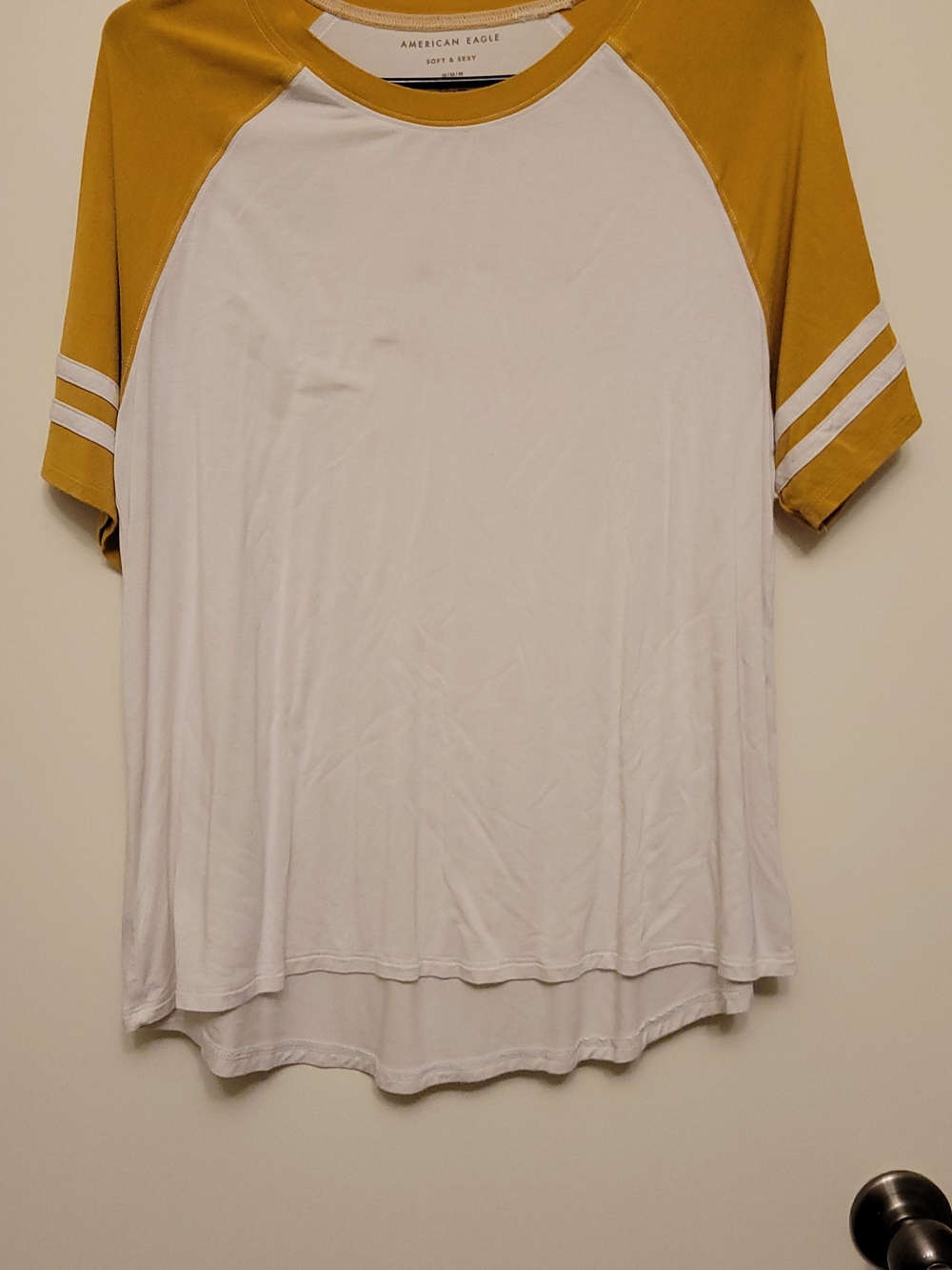 American Eagle Women's White and Mustard Tee